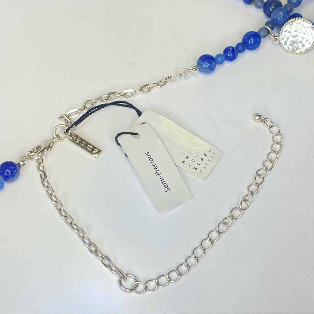 WHBM Blue Necklace Aventurine Stone Beaded Rhinestone Key Charm Long - Picture 7 of 14